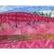 Wild pink abstract landscape art quilt mounted on canvas by Dawn Andersen Art Quilts