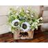 Handmade wood box with black bear image wood-burned onto the front. Box has faux sunflower arrangement in it.