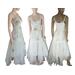 Three views of a young lady modelling a white tulle and lace wedding dress. One of a kind, hand made, eco-friendly, bohemian style wedding dress.