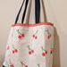 Large handmade tote bag with cherry print and denim