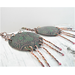 Paisley-impressed 2-inch copper disc Chandelier Boho Earrings Emerald green and antiqued Patina, Melted Twists of Copper Dangles, Argentium 935 Sterling Silver Ear Wires