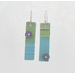 Pops of Color Fold Formed Copper Enamel Pale Blue and Lichen Green with Lavender Button Dangle Earrings Argentium 935 Sterling Silver
