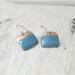 small square copper enamel dangle earrings aqua blue