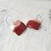 small square copper enamel dangle earrings flame red