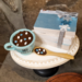 Let it Snow Tiered tray set hot cocoa mug and spoon with marshmallows and snowflakes