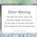 Poem for Silver Morning - A dew covered spider web shimmers in the morning sun in this soothing, peaceful nature print with poem - Silver Morning by The Poetry of Nature.