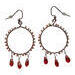 3 small elogated bright pink teardrop beads hang from each earring's base. Each hoop is attached to a fish hook ear wire. 