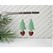 tree shaped earrings of light green with dangling dark red heart on argentium sterling earwires