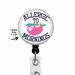 Sloth Badge Reel with allergic to mornings in text