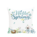 Blue hello spring pillow cover on a pillow.