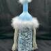 Full rear view of Light Blue and Grey Lady Gnome Wine Bottle Decoration with Winter Accents