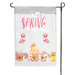 Pink and yellow garden flag with a gnome and butterflies