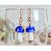 Dark Blue Glass Mushroom Copper Earrings