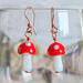 Red Glass Mushroom Copper Earrings