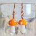 Orange Glass Mushroom Copper Earrings