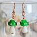 Green Glass Mushroom Copper Earrings