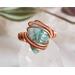 Carved Emerald Leaf Copper Wire Wrapped Ring