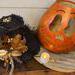 This shows the pumpkin gourd with the hat off and sitting beside it. You can see the inside of the gourd is unfinished. 