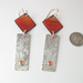 Dazzling Sunset Orange Enameled Copper Earrings with Upcycled Silver Bar Dangle and Carnelian Gemstone shown with dime for size comparison