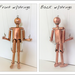 handmade from scratch marionette aka string puppet made of copper - showing front and back with strings attached
