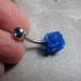 Stainless steel body jewelry with blue blooming rose