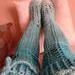 Blue crochet open-meshed thigh high socks with romanian cord to tie a bow   fits most sizes women's 7-9
