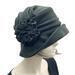 1920s style fleece cloche hat in black
