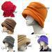 1920s style fleece cloche hat in red, camel, orange, brown gray and purple