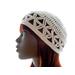 The La Tice Juliet Cap has lacey sides that form a geometric lattice pattern.  This one is made in a bamboo-silk blend yarn in ivory.