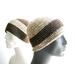 These Hi-Lo beanies have contrasting textured stripes using dark brown and natural sheep color yarns.  The wide stripe is positioned mid-beanie on the hat in front, and high on the hat in back.