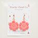 Pink and white smiley face flower earrings on a white card