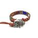 Buffalo Leather Wrap Bracelet, Colorful Czech glass beads, Pewter Buffalo Button, Saddle Brown Leather, Real Leather