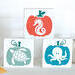 Coastal Autumn Pumpkin Sign Trio, Beachy Fall Decor, Seahorse, Turtle, Octopus art