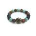 Stretchy stone bracelet with amazonite, artistic stone and lava beads, browns, black and aqua colors