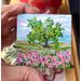 original painting lone tree with wildflower field, miniature refrigerator magnet, doll house artwork