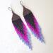 Shades of purple fringed seed bead dangle earrings.