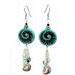 Long turquoise and black swirled cluster dangles