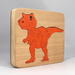 Handmade Wood Dinosaur Tray Puzzle with Amber Shellac and Orange Paint Finish. Freestanding and Versatile Toy for Kids of All Ages, Crafted in the USA with Traditional Woodworking Tools.