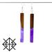 Wood and resin long rectangle bar earrings, Front veiw