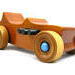 Handmade Wood Toy Car Hot Rod 1927 T-Bucket Amber Shellac Finish With Metallic Sapphire Blue and Black Trim