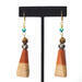 Handmade wood dangle earrings, with wood, clay, tigers eye and blue crystal beads.