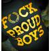 Black t-shirt on bigger, tattooed model showing just the image/torso.  The image  is in Goldenrod Yellow and feature a bold, Traditional style font with the saying of "FUCK PROUD BOYS" in all caps with a distressed laurel wreath as the U.