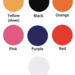 Color chart of available vinyl.  Circle shaped color swatches with their names beneath.