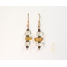 Amber and white tumbled glass earrings with brass accents and GF earwires