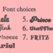 List of 7 different font options.