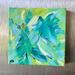 Refrigerator magnet hand painted teal green blue abstract 2.5x2.5