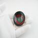 tiny copper enamel trinket dish dark teal with stenciled red leaf outline