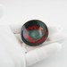 tiny copper enamel trinket dish dark teal with stenciled red leaf outline