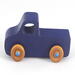 Handmade wooden toy pickup truck handmade and painted navy blue with amber shellac wheels and metallic sapphire blue trim. It's a little blue truck from my Play Pal Collection.