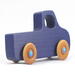 Handmade wooden toy pickup truck handmade and painted navy blue with amber shellac wheels and metallic sapphire blue trim. It's a little blue truck from my Play Pal Collection.